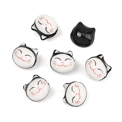 Black Handmade Porcelain Beads, Cat Shape, Black, 9x9.5x8~8.5mm, Hole: 1.8~2mm