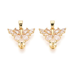 Прозрачный Латунные подвески с кубическим цирконием, чашеобразные, с жемчужинами, штифты, булавки, бабочка, за половину пробурено бисера, реальный 18 k позолоченный, прозрачные, 15x17x3 мм, отверстие : 4.5~5x2.5 мм, штифты : 0.8 мм