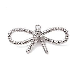 Platinum Rack Plating Brass Pendants, Long-Lasting Plated, Lead Free & Cadmium Free, Bowknot, Platinum, 14x29x6mm, Hole: 1.4mm