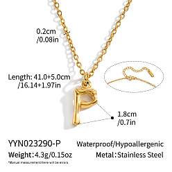 Letter P 304 Stainless Steel Bamboo Initial Pendant Necklaces for Men Women, Real 18K Gold Plated, Letter P, 16.14 inch(41cm)