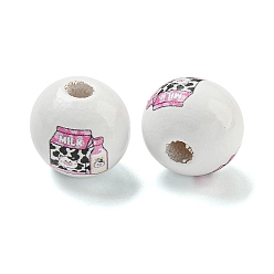 Белый Европейский бисер из натурального дерева, бусины с большим отверстием, круглый с изображением коровы, белые, 16 мм, отверстие : 4 мм