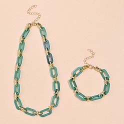 Золотой Наборы из пластиковых овальных звеньевых цепочек и браслетов, сплав ювелирных изделий, золотые, 390~460 мм