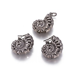 Черный Цвет Металла Латунные подвески и серьги, спиральная оболочка, металлический черный , 39.5x28.5x12 мм, отверстие : 6x8 мм, 34x28x12 мм, штифты : 1.2 мм