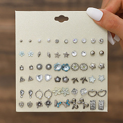 Темно-бирюзовый 30пары комплектов серег-гвоздиков из сплава и пластика с имитацией жемчуга и страз, платина, темные бирюзовый, 108x115 мм