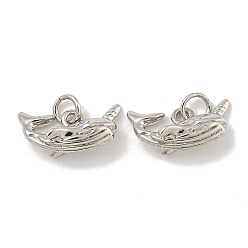 Platinum Rack Plating Brass Pendants, Long-Lasting Plated, Cadmium Free & Lead Free, Fish, Platinum, 8x16x6.5mm, Hole: 3.5mm