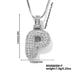 Letter P Элегантные латунные микропаве прозрачные кубические цирконии 3d начальные ожерелья, идеальный подарок для нее, платина, Письмо P, 15.75 дюйм (40 см)