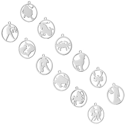Stainless Steel Color 201 Stainless Steel Pendants, Twelve Constellation, Stainless Steel Color, 20.5x18x1mm, Hole: 1.5mm, 12pcs/box