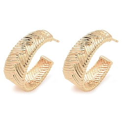 Champagne Gold Серьги-гвоздики из латуни с текстурированным покрытием в форме буквы С, долговечный, шампанское золото, 19.5x8 мм