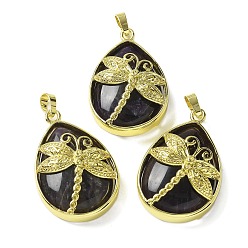 Аметист Подвески из натурального аметиста , с фурнитурой латунной золотого тона, без свинца и без кадмия, слезинка с подвесками в виде стрекоз, 40~40.5x26~26.5x8.5~9.5 мм, отверстие : 7~8x4.5~5 мм