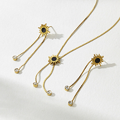 Черный Женские комплекты из сережек-гвоздиков и колье-лариата из нержавеющей стали, подсолнечник, золотые, чёрные, ожерелья: около 20.87 дюйма (53 см)