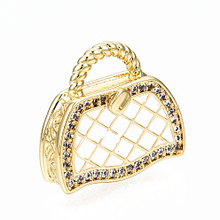 White Brass Micro Pave Cubic Zirconia Enamel Pendants, Nickel Free, Bag, Real 16K Gold Plated, White, 17.5x19x5mm, Hole: 3x6mm