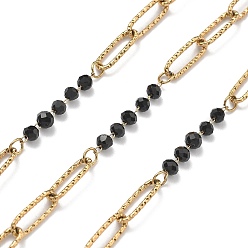 Черный 304 цепи из нержавеющей стали, ионное покрытие (ip), со стеклянными бусинами, реальный 18 k позолоченный, пайки, с катушкой, чёрные, 12x4x1 мм, около 32.81 футов (10 м) / рулон