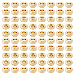 Настоящее золото 24K 100 латунные бусины шт., долговечный, плоско-круглые, реальный 24 k позолоченный, 4x1.5 мм, отверстие : 1.5 мм