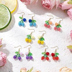 (52) Непрозрачная лаванда Цветок с вишней 304 серьги-подвески из нержавеющей стали и стеклянных бусин, с рыболовной нитью, нейлоновой проволокой, акриловыми подвесками и смолой, золотые, разноцветные, 42x18 мм