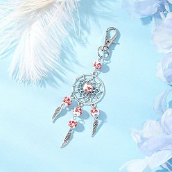 Красный Фарфор с цветочным принтом и плетеная сетка из сплава с подвесными украшениями в виде перьев, с поворотными застежками когтя омара, красные, 120 мм