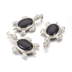 Black Agate Natural Black Agate(Dyed & Heated) Pendants, with Alloy Findings, Tortoise, Platinum, 49x31.5x7mm, Hole: 8x5mm