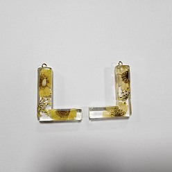 Letter L Подвески из прозрачной эпоксидной смолы, подвески-буквы с петлями, Письмо L, 42.5x31.5x8 мм, отверстие : 2 мм