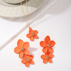 Коралловый Комплекты из цветочного сплава сережек-гвоздиков и ожерелий с подвесками для женщин, коралл, 440 мм