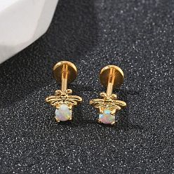 Bees 304 серьги-гвоздики из нержавеющей стали с синтетическим опалом, с 316 иглой из нержавеющей стали, золотые, Пчелы, 5x5.5 мм