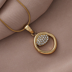 Золотой 304 Женские ожерелья с подвесками из нержавеющей стали и кристаллами горного хрусталя, золотые, 15.75 дюйм (40 см)