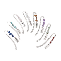 Смешанные камни 8 шт. 8 стили натуральный и синтетический драгоценный камень, крошка и прямоугольник с вдохновляющими закладками, закладки с крючками из сплава, 83.5~84 мм, 1 шт / стиль