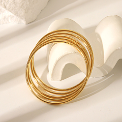 Настоящее золото 18K 5шт. стильные 304 простые браслеты из нержавеющей стали для женщин, реальный 18 k позолоченный, внутренний диаметр: 2-3/8 дюйм (6 см)