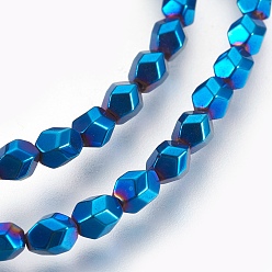 со Синим Покрытием Гальваническая немагнитная синтетическая гематитовая нить, овальные, граненые, с покрытием синим, 5x4x4 мм, отверстие : 0.7 мм, около 80 шт / нитка, 15.7 дюйм (40 см)