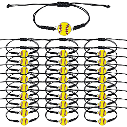 Черный 48шт. бейсбольные браслеты из сплава, регулируемые плетеные вощеные браслеты для мужчин и женщин, чёрные, внутренний диаметр: 5/8~3-3/4 дюйм (1.6~9.55 см)