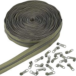 Цвет Оливы Нейлоновые аксессуары для одежды, комплекты компонентов на молнии, съемник на молнии из нейлона и сплава, оливковый, 1000x25 мм, тяговая головка: 26x7x5.5 мм