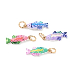 Fish Латунные подвески, с эмалью, с целью перехода в кольце, золотые, рыба, 20x8x3.3 мм, отверстие : 4 мм