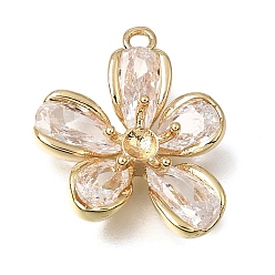 Chapado en Oro Real de 14K Colgante de latón con circonitas cúbicas engastadas en cabujón, flor, real 14 k chapado en oro, 20x16.5x6 mm, agujero: 1.6 mm