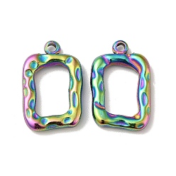 Rainbow Color 304 Stainless Steel Hammered Pendants, Rectangle, Rainbow Color, 20x13x3mm, Hole: 1.6mm