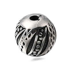 Античное Серебро Гравированные 304 бусины из нержавеющей стали, круглые, античное серебро, 9.5 мм, отверстие : 1.8 мм