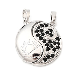 Платина Подвески из латуни с микропаве из кубического циркония ко Дню святого Валентина, с магнитным, амулеты инь-ян, платина, 21x21x5 мм, отверстие : 5.5x2.5 мм