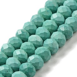 Medium Aquamarine Dyed Natural Howlite Beads Strands, Faceted Rondelle, Medium Aquamarine, 7.5~8x5.5mm, Hole: 1mm, about 72pcs/strand, 15.31 inch(38.9cm)