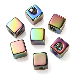 Colorful UV Plating Rainbow Iridescent Acrylic Beads, Cube, Colorful, 15x15x15mm, Hole: 3.8mm