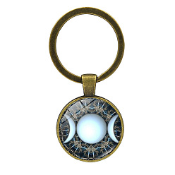 Луна Сплав со стеклянным кейчианом, плоские круглые с луной, луна, 6x2.7 см