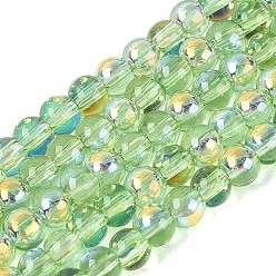 Pale Green Electroplate Transparent Glass Beads Strands, Round, AB Color Plated, Pale Green, 4mm, Hole: 0.6~0.7mm, about 98~109pcs/strand, 14.57~15.55 inch(37~39.5cm)
