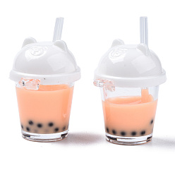 Coral Imitation Bubble Tea/Boba Milk Tea Resin Pendants, Boba Polymer Clay inside, with Acrylic Cup, Coral, 35~41x27x23mm, Hole: 1.8mm