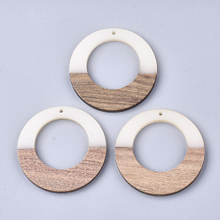 Linen Resin & Wood Pendants, Ring, Linen, 49x4mm, Hole: 2mm