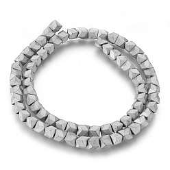 Platinum Plated Electroplated Non-magnetic Synthetic Hematite Beads Strands, Frosted, Platinum Plated, 6x5.5x6mm, Hole: 1mm, about 74pcs/strand, 15.94 inch(40.5cm)