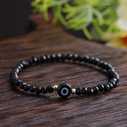 Черный Стеклянные бусины растянуть браслеты, украшения от сглаза для женщин, граненые, чёрные, внутренний диаметр: 6-7/8 дюйм (17.5 см)