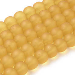 Goldenrod Transparent Glass Bead Strands, Frosted, Round, Goldenrod, 10mm, Hole: 1.3~1.6mm, about 80pcs/strand, 31.4 inch