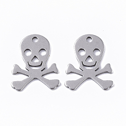 Stainless Steel Color Tarnish Resistant 201 Stainless Steel Pendants, Skull, Stainless Steel Color, 15x12x2mm, Hole: 1mm