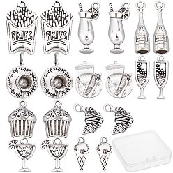 Antique Silver 60Pcs 10 Styles Tibetan Style Alloy Pendants, Food, Antique Silver, 6pcs/style