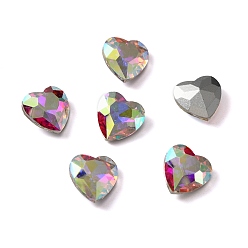 Kristall ab Glas Strass Cabochons, facettiert, spitz zurück & rückseitig plattiert, Herz, Kristall ab, 12x12x5 mm