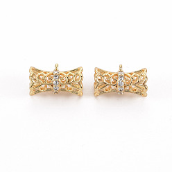 Real 18K Gold Plated Brass Micro Pave Clear Cubic Zirconia Tube Bails, Loop Bails, Nickel Free, Hollow, Oval, Real 18K Gold Plated, 6x10x6mm, Inner Diameter: 3mm, Hole: 0.8mm