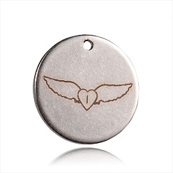 Peru Non-Tarnish Spray Painted 201 Stainless Steel Pendants, Flat Round with Heart and Wing Pattern, Peru, 20x1mm, Hole: 1mm