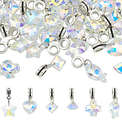 Прозрачный 36шт 6 стиль стеклянные европейские подвески-шармы, со сплавочной фурнитурой, разнообразные, античное серебро, прозрачные, 20~28 мм