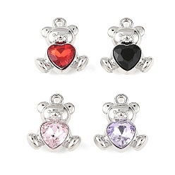 (52) Непрозрачная лаванда Подвески из сплава и страза, Подвеска в форме медведя с сердечками, стойки покрытие, без свинца, без кадмии и без никеля, платина, разноцветные, 18.5x16x7.5 мм, отверстие : 1.8 мм